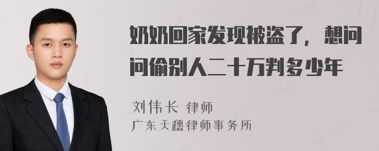 奶奶回家发现被盗了，想问问偷别人二十万判多少年