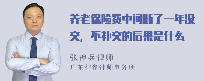 养老保险费中间断了一年没交，不补交的后果是什么