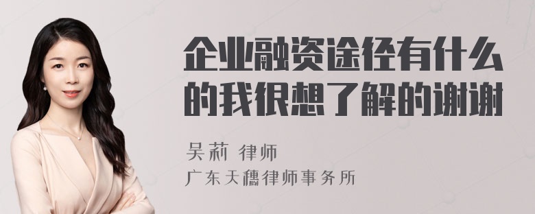 企业融资途径有什么的我很想了解的谢谢