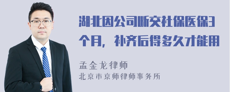 湖北因公司断交社保医保3个月，补齐后得多久才能用