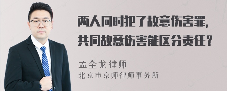 两人同时犯了故意伤害罪，共同故意伤害能区分责任？