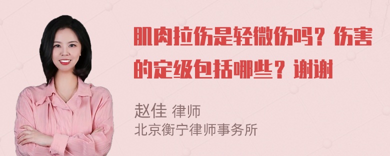 肌肉拉伤是轻微伤吗？伤害的定级包括哪些？谢谢