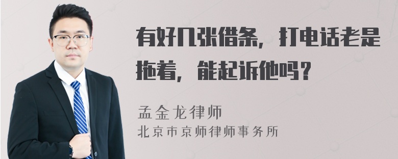有好几张借条，打电话老是拖着，能起诉他吗？