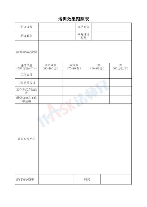 培训效果跟踪表（指导版）
