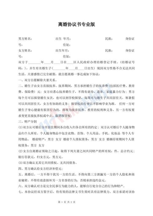 离婚协议书专业版