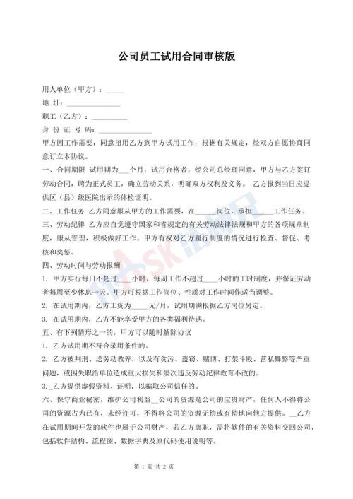 公司员工试用合同审核版