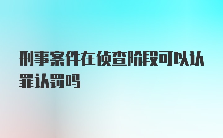 刑事案件在侦查阶段可以认罪认罚吗