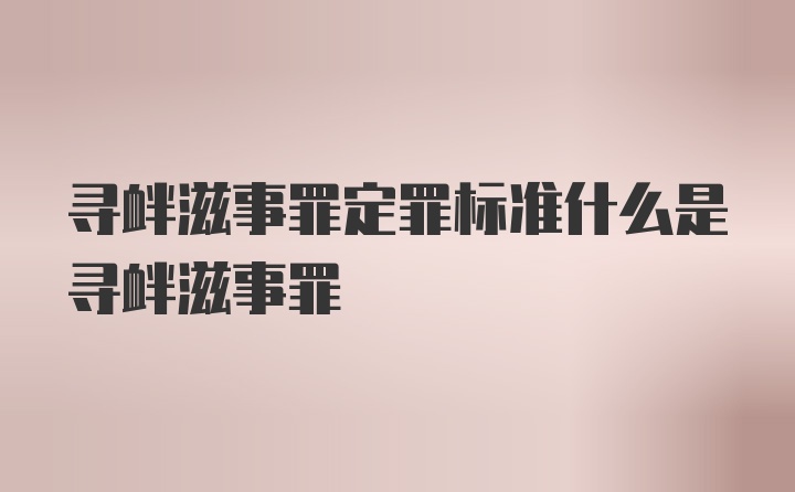 寻衅滋事罪定罪标准什么是寻衅滋事罪