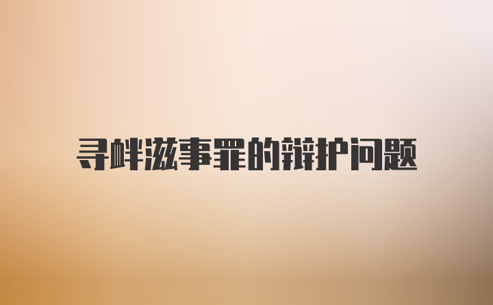 寻衅滋事罪的辩护问题