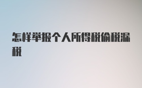 怎样举报个人所得税偷税漏税