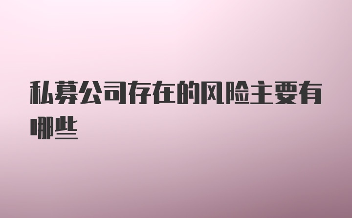 私募公司存在的风险主要有哪些