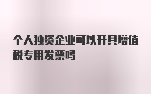 个人独资企业可以开具增值税专用发票吗