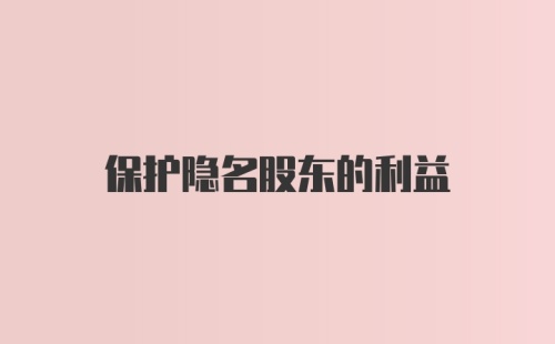 保护隐名股东的利益