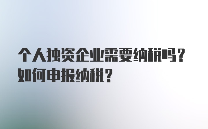 个人独资企业需要纳税吗？如何申报纳税？