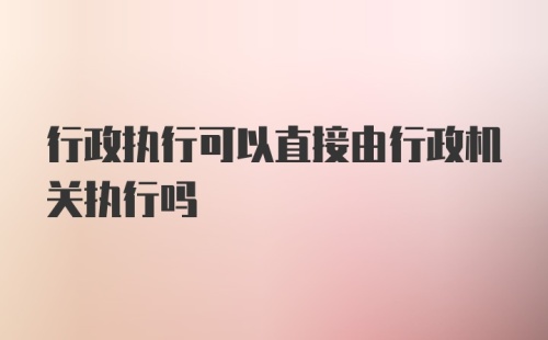 行政执行可以直接由行政机关执行吗