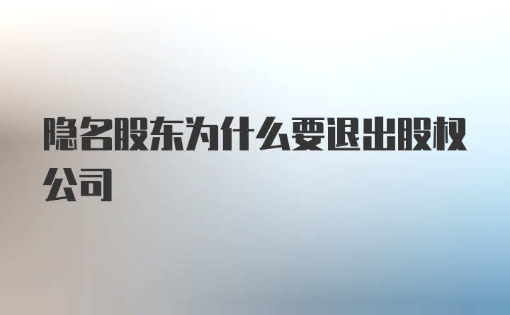 隐名股东为什么要退出股权公司