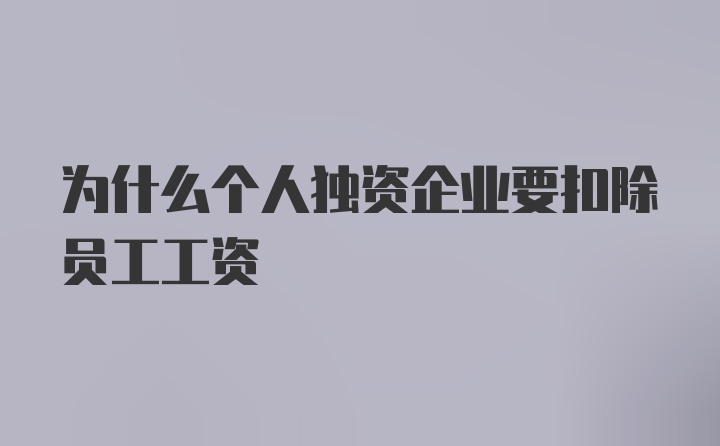 为什么个人独资企业要扣除员工工资