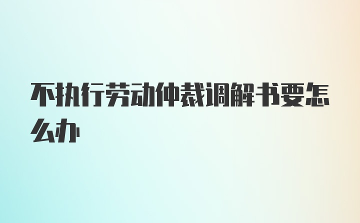 不执行劳动仲裁调解书要怎么办