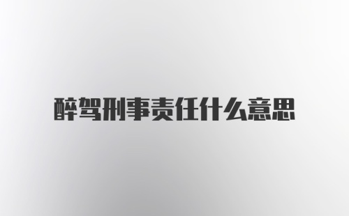 醉驾刑事责任什么意思