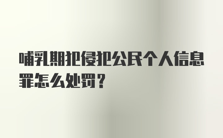 哺乳期犯侵犯公民个人信息罪怎么处罚？