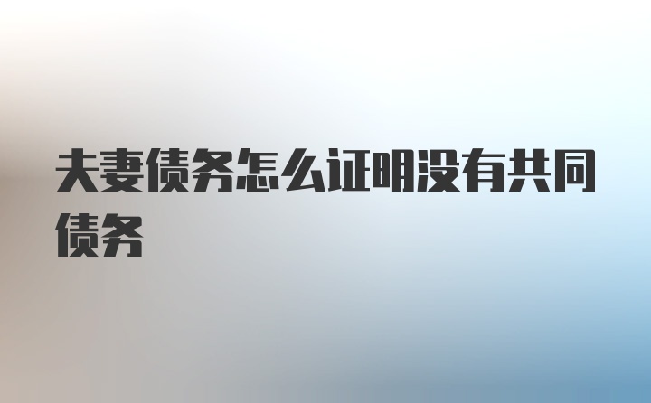 夫妻债务怎么证明没有共同债务