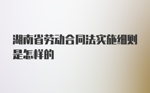湖南省劳动合同法实施细则是怎样的