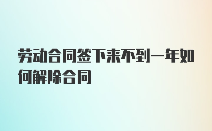 劳动合同签下来不到一年如何解除合同