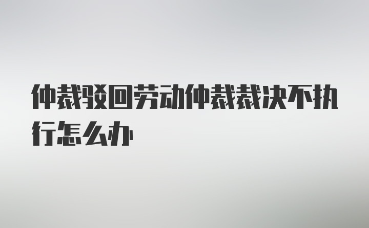 仲裁驳回劳动仲裁裁决不执行怎么办