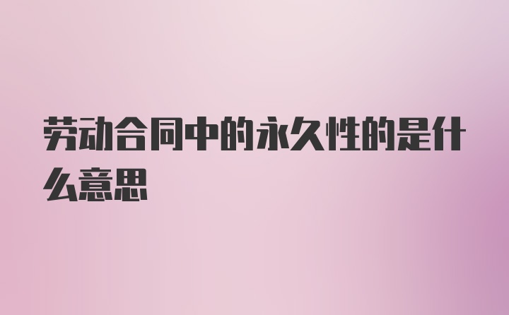 劳动合同中的永久性的是什么意思