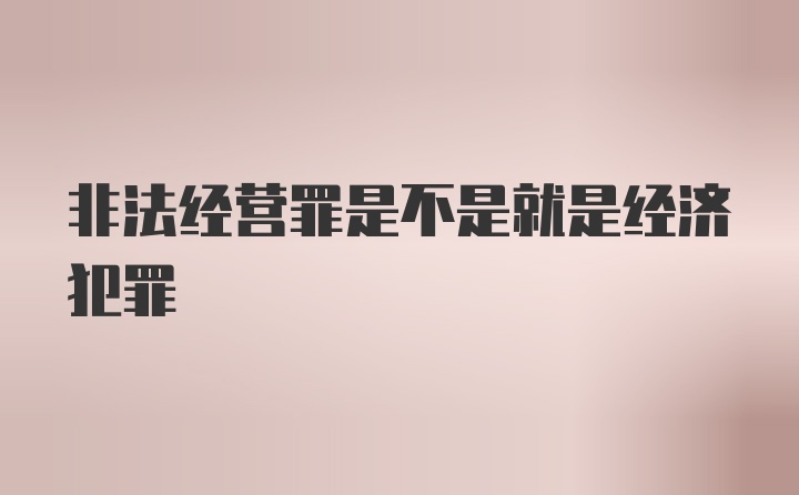 非法经营罪是不是就是经济犯罪