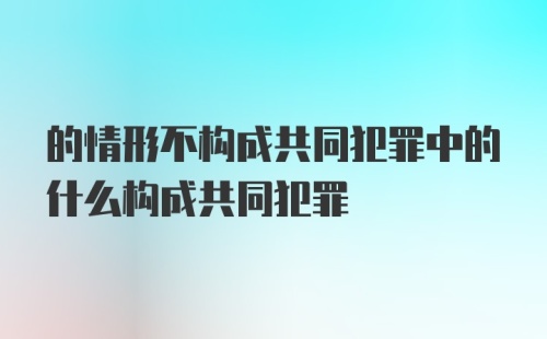 的情形不构成共同犯罪中的什么构成共同犯罪