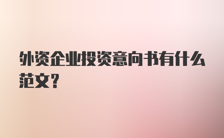 外资企业投资意向书有什么范文？