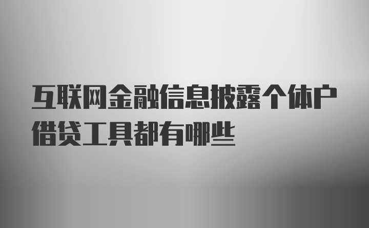 互联网金融信息披露个体户借贷工具都有哪些