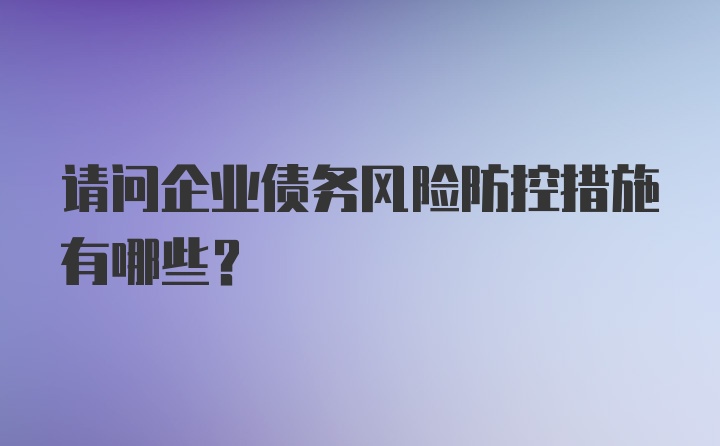 请问企业债务风险防控措施有哪些？