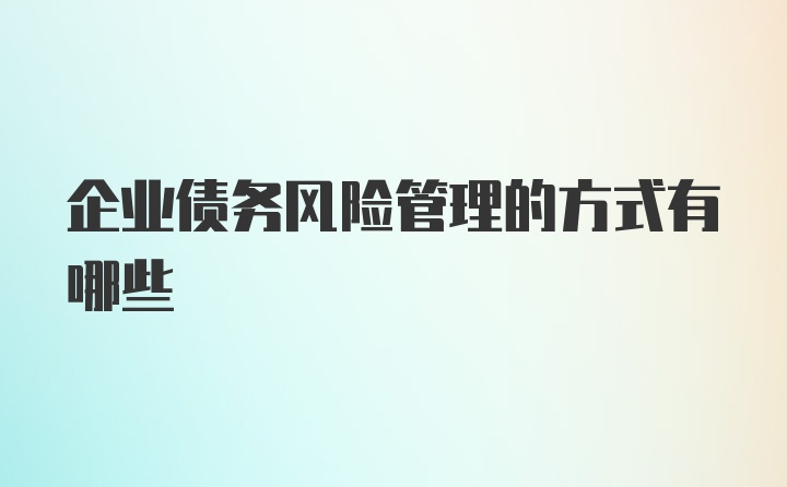 企业债务风险管理的方式有哪些