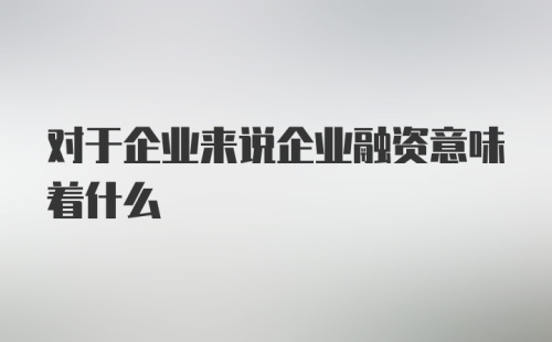 对于企业来说企业融资意味着什么