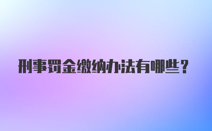 刑事罚金缴纳办法有哪些？