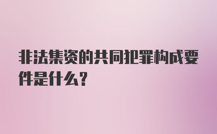 非法集资的共同犯罪构成要件是什么？