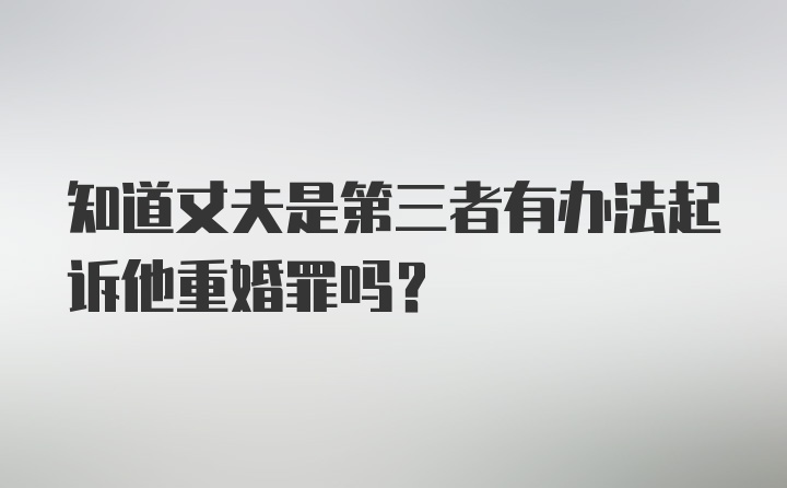 知道丈夫是第三者有办法起诉他重婚罪吗？