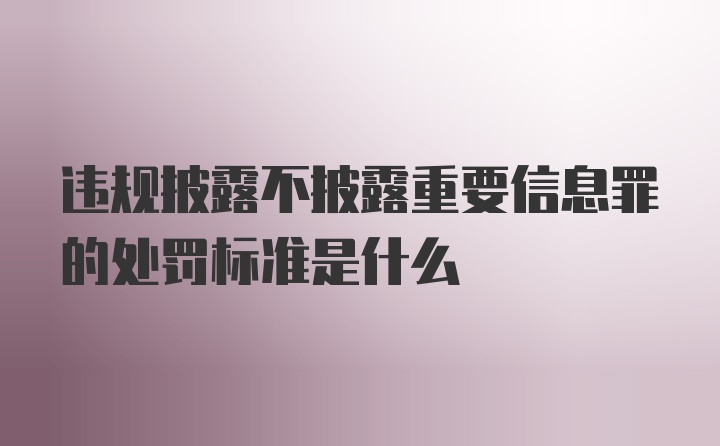 违规披露不披露重要信息罪的处罚标准是什么