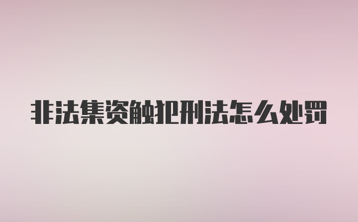 非法集资触犯刑法怎么处罚