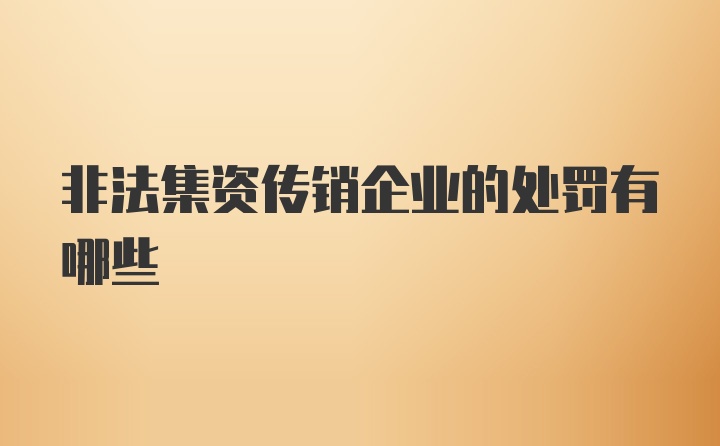 非法集资传销企业的处罚有哪些