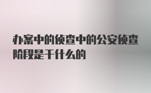 办案中的侦查中的公安侦查阶段是干什么的