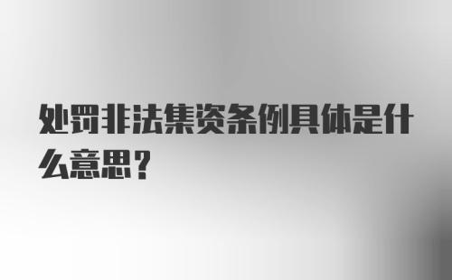 处罚非法集资条例具体是什么意思?