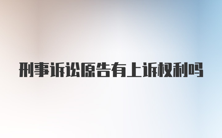 刑事诉讼原告有上诉权利吗
