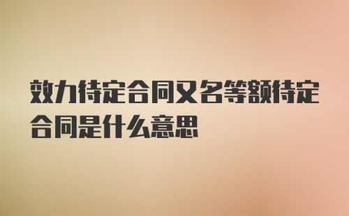 效力待定合同又名等额待定合同是什么意思