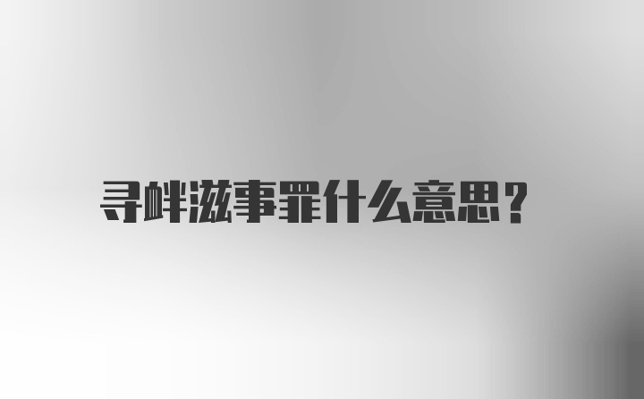 寻衅滋事罪什么意思？