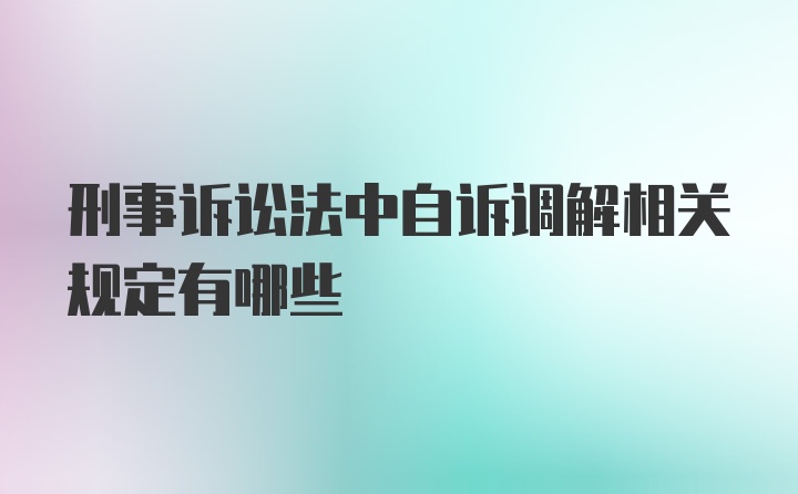 刑事诉讼法中自诉调解相关规定有哪些