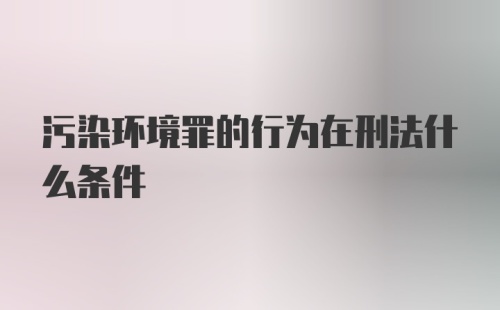 污染环境罪的行为在刑法什么条件