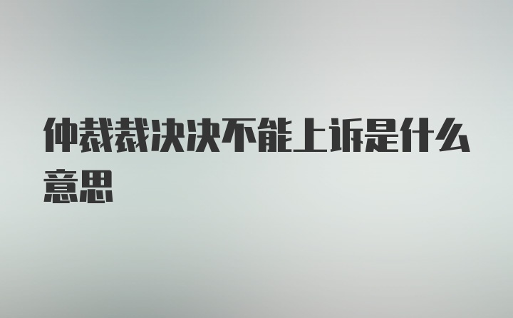 仲裁裁决决不能上诉是什么意思